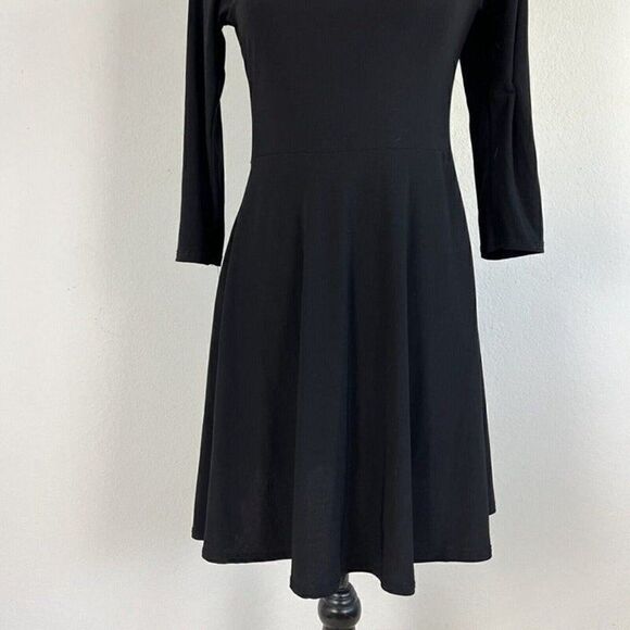 Pine Womens Fit & Flare Skater Black Stretch Midi Dress Size Large Open Back - Picture 10 of 11